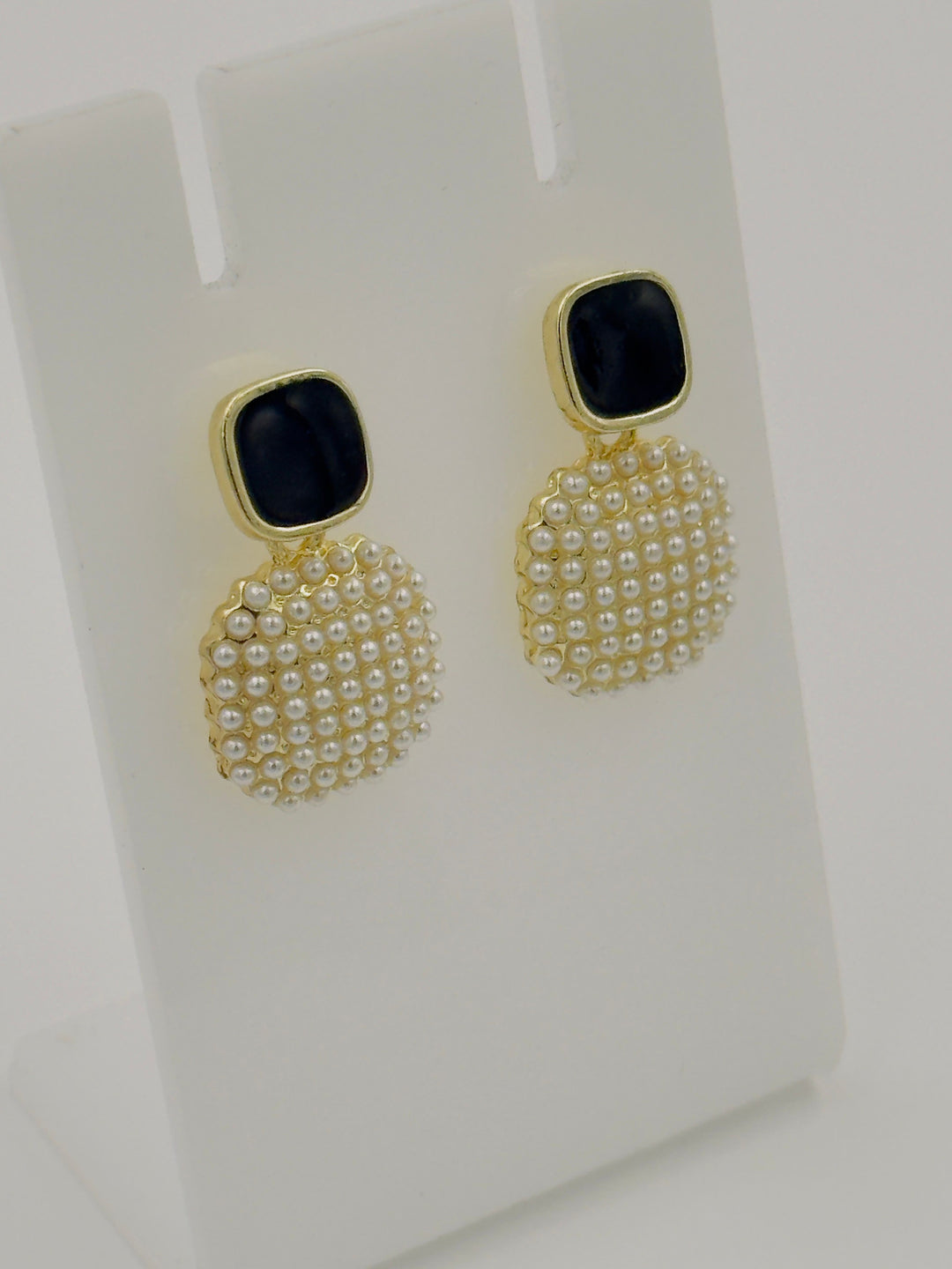 Ruvique Midnight Pearl Cluster Drop Stud Earrings