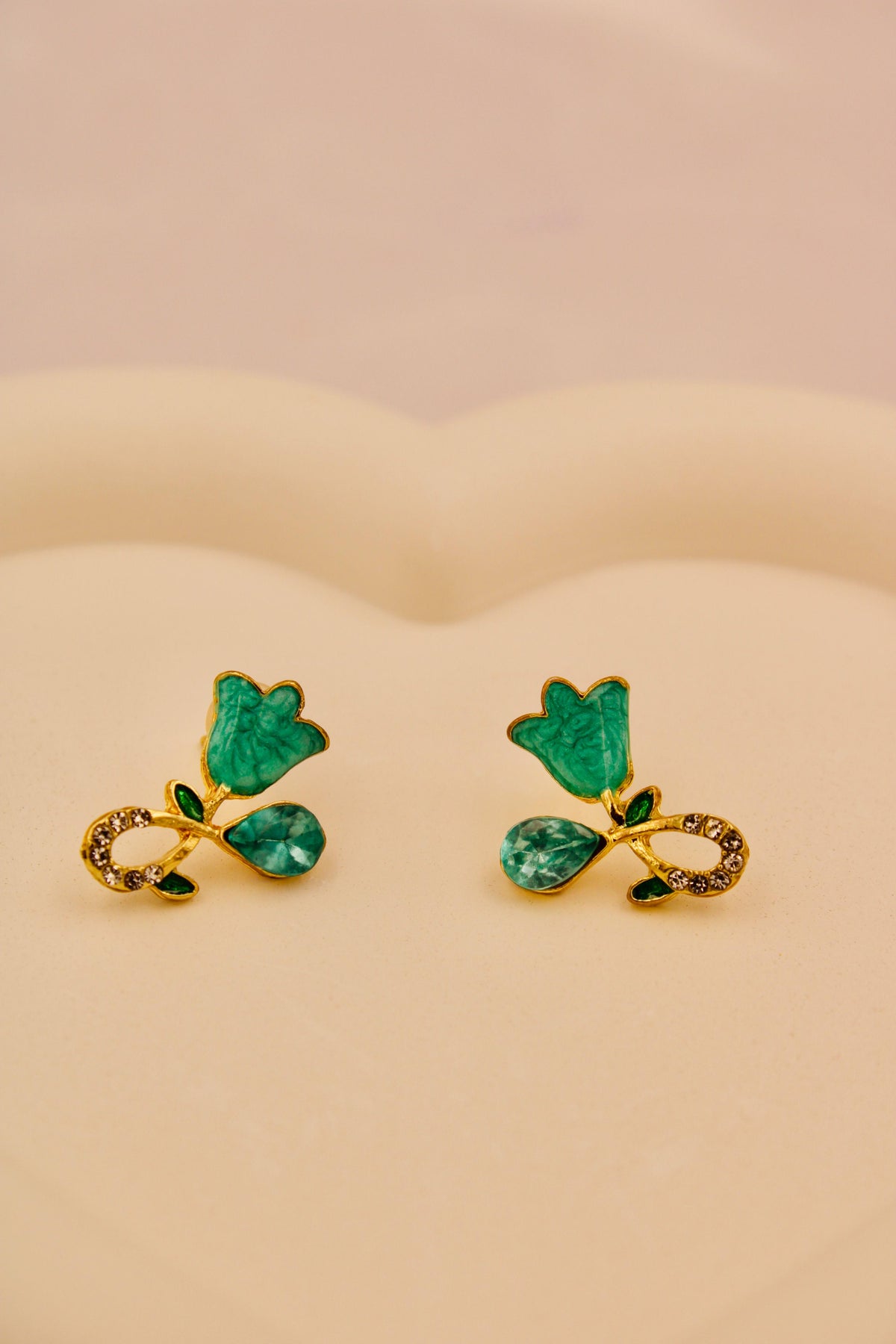 Teal tulip crystal drop earrings