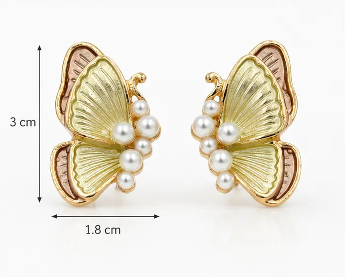 Ruvique Butterfly Pearl Enamel Stud Earrings – Champagne Pale Yellow variant