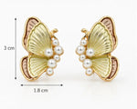 Load image into Gallery viewer, Ruvique Butterfly Pearl Enamel Stud Earrings – Champagne Pale Yellow variant
