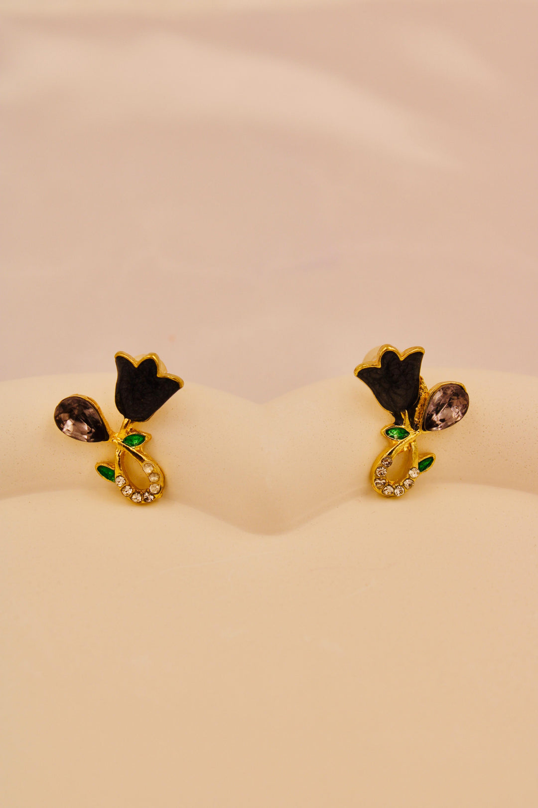 Black Tulip Crystal Stud Earrings