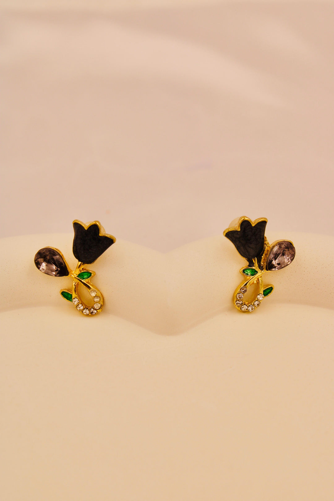 Black Tulip Crystal Stud Earrings