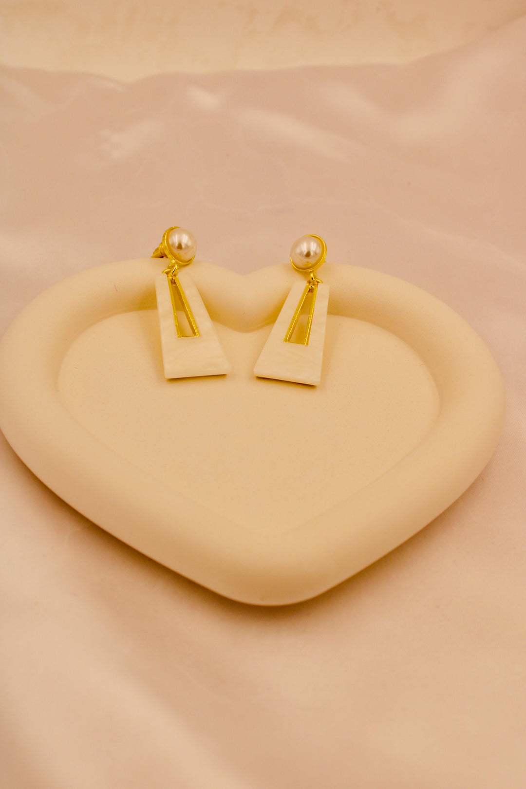 White Trapeze Pearl Drop Earrings