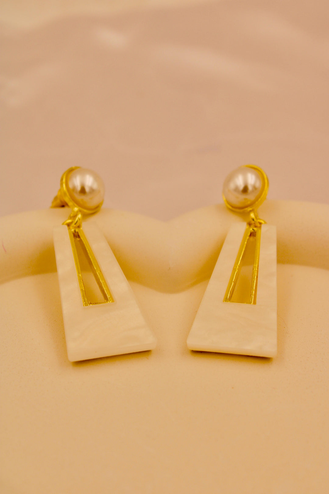 White Trapeze Pearl Drop Earrings