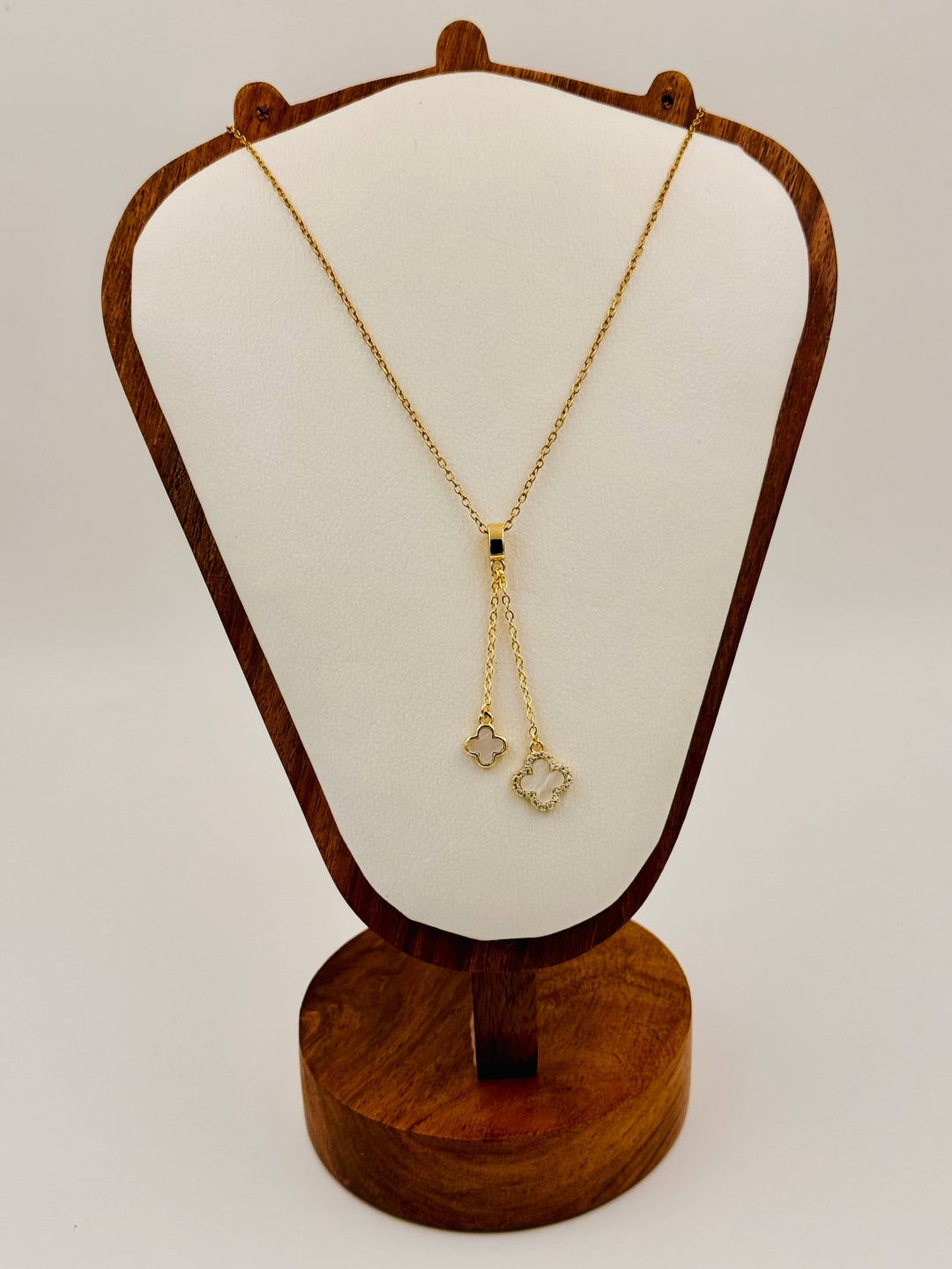 Lucky White Clover Drop Necklace