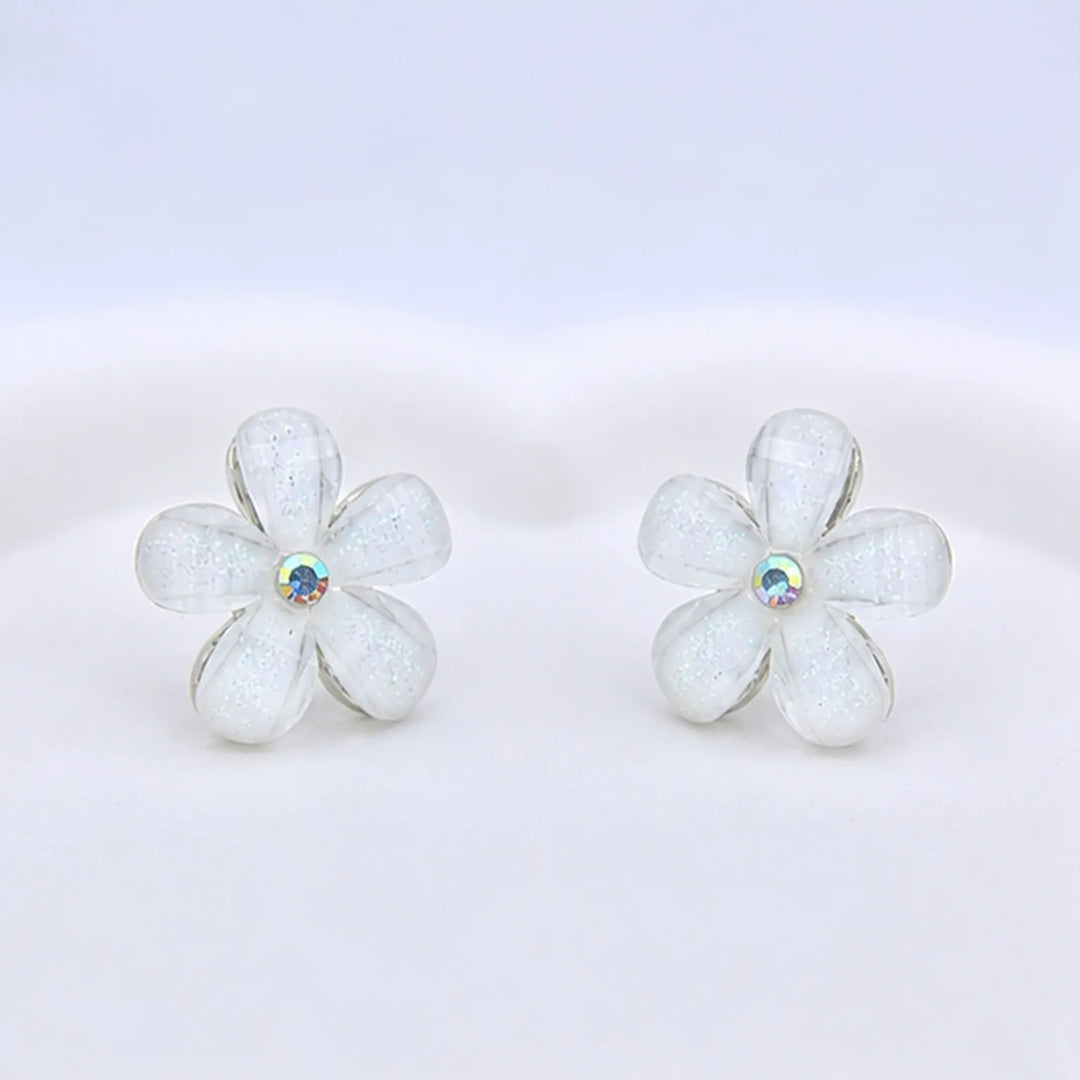White Blossom Crystal Stud Earrings