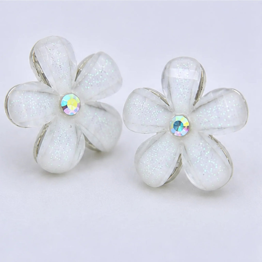 White Blossom Crystal Stud Earrings