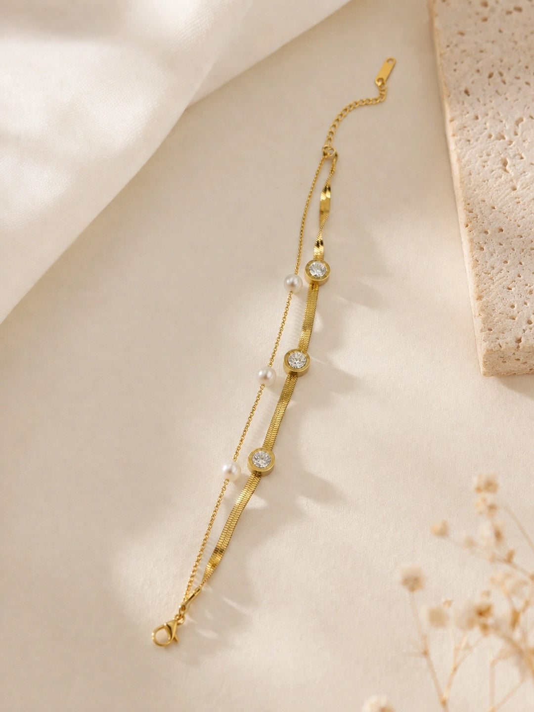 Elegance Dual Chain Pearl Bracelet