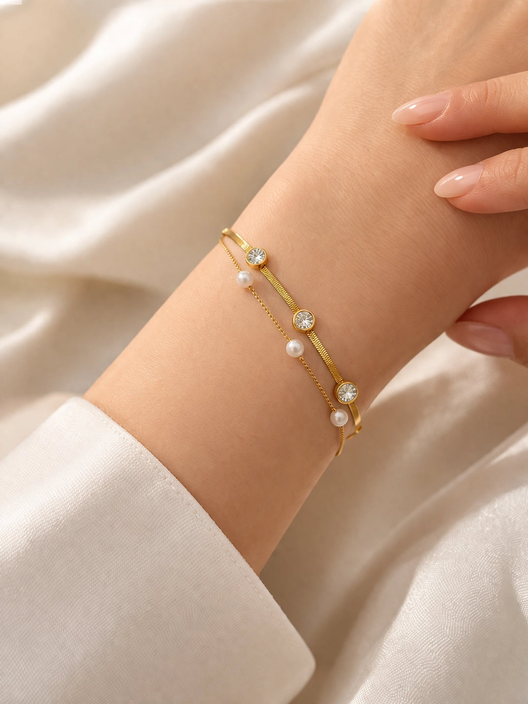 Elegance Dual Chain Pearl Bracelet