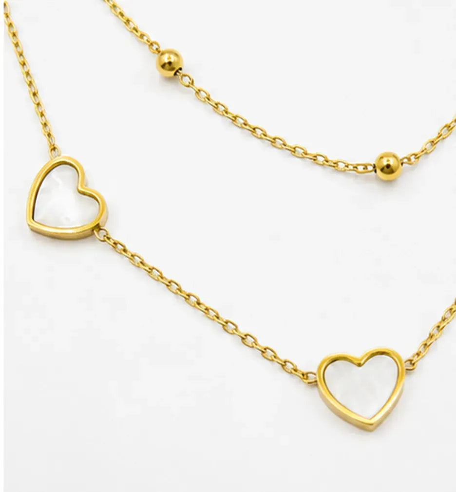 Double layer heart charm necklace