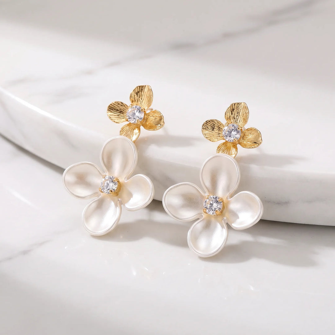 Duo Flower Crystal Earrings