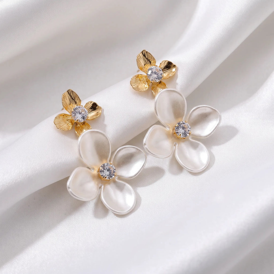 Duo Flower Crystal Earrings