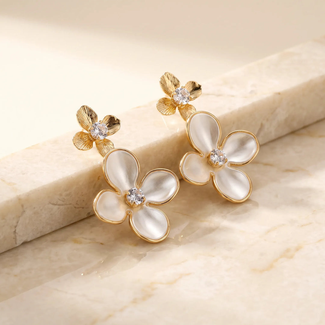 Duo Flower Crystal Earrings
