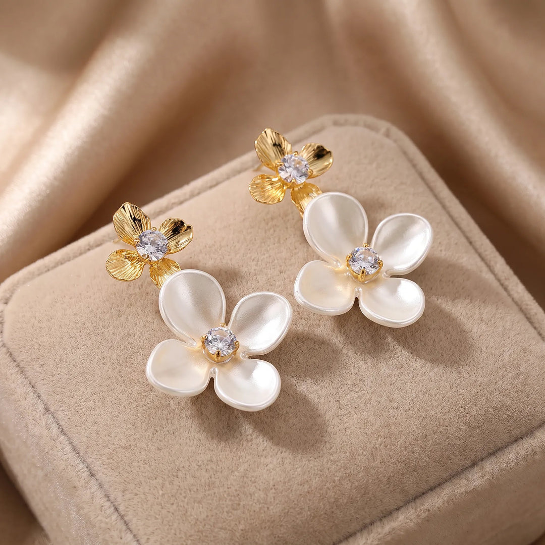 Duo Flower Crystal Earrings
