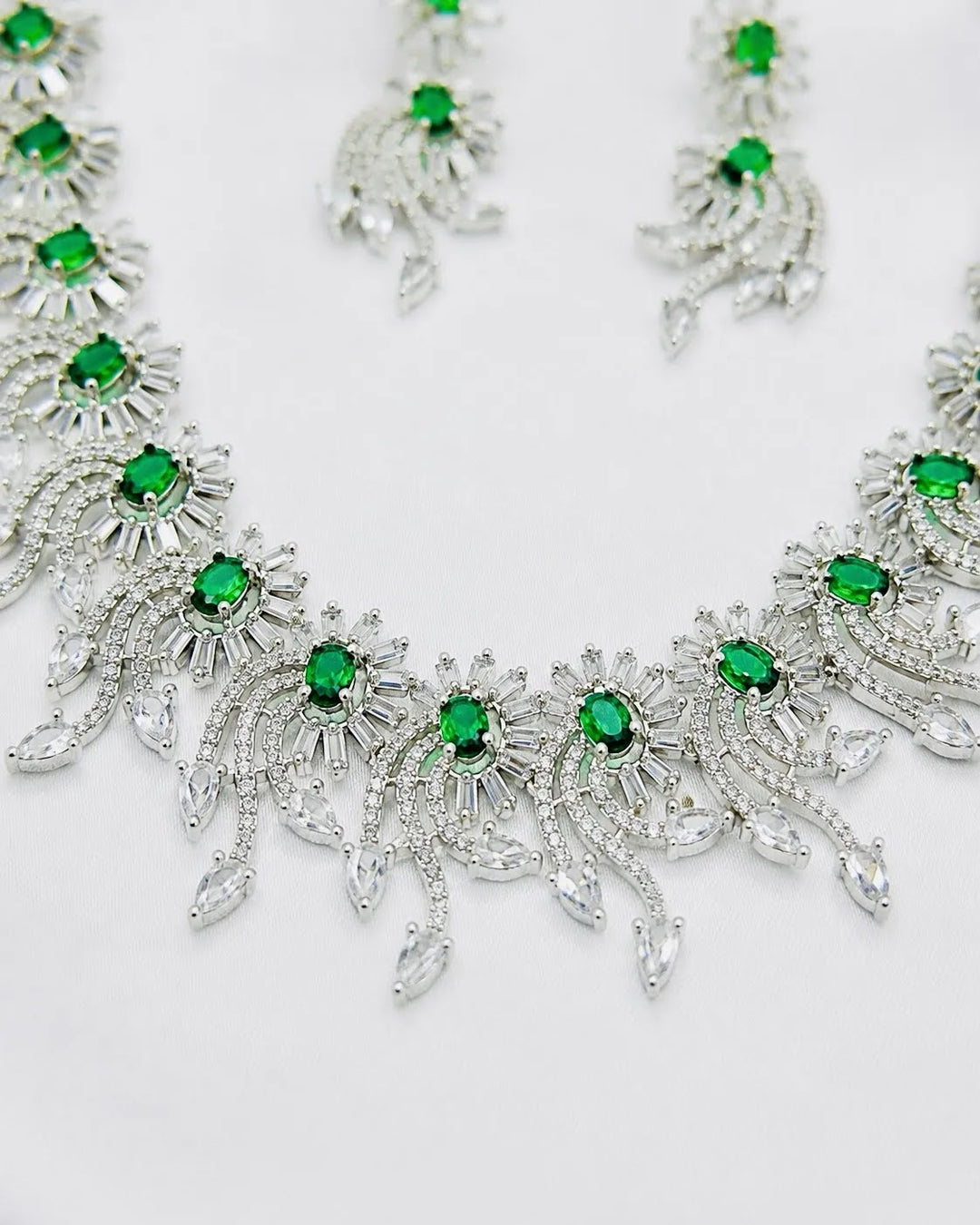 Ruvique Emerald Sunburst AD CZ Statement Necklace Set