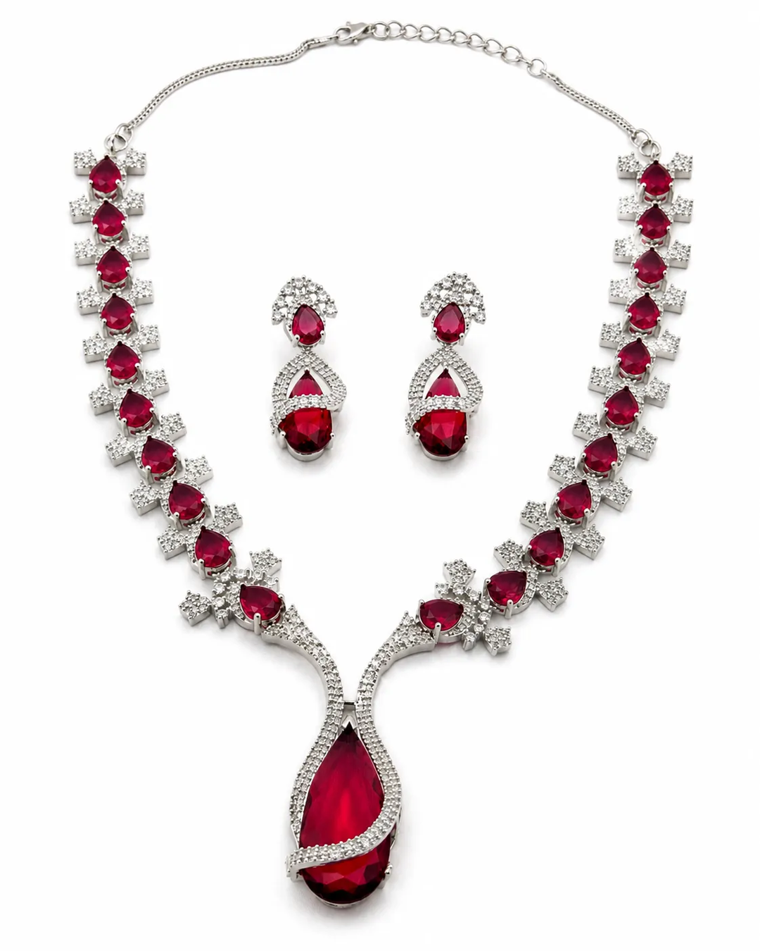Ruvique Ruby Cascade AD CZ Necklace Set