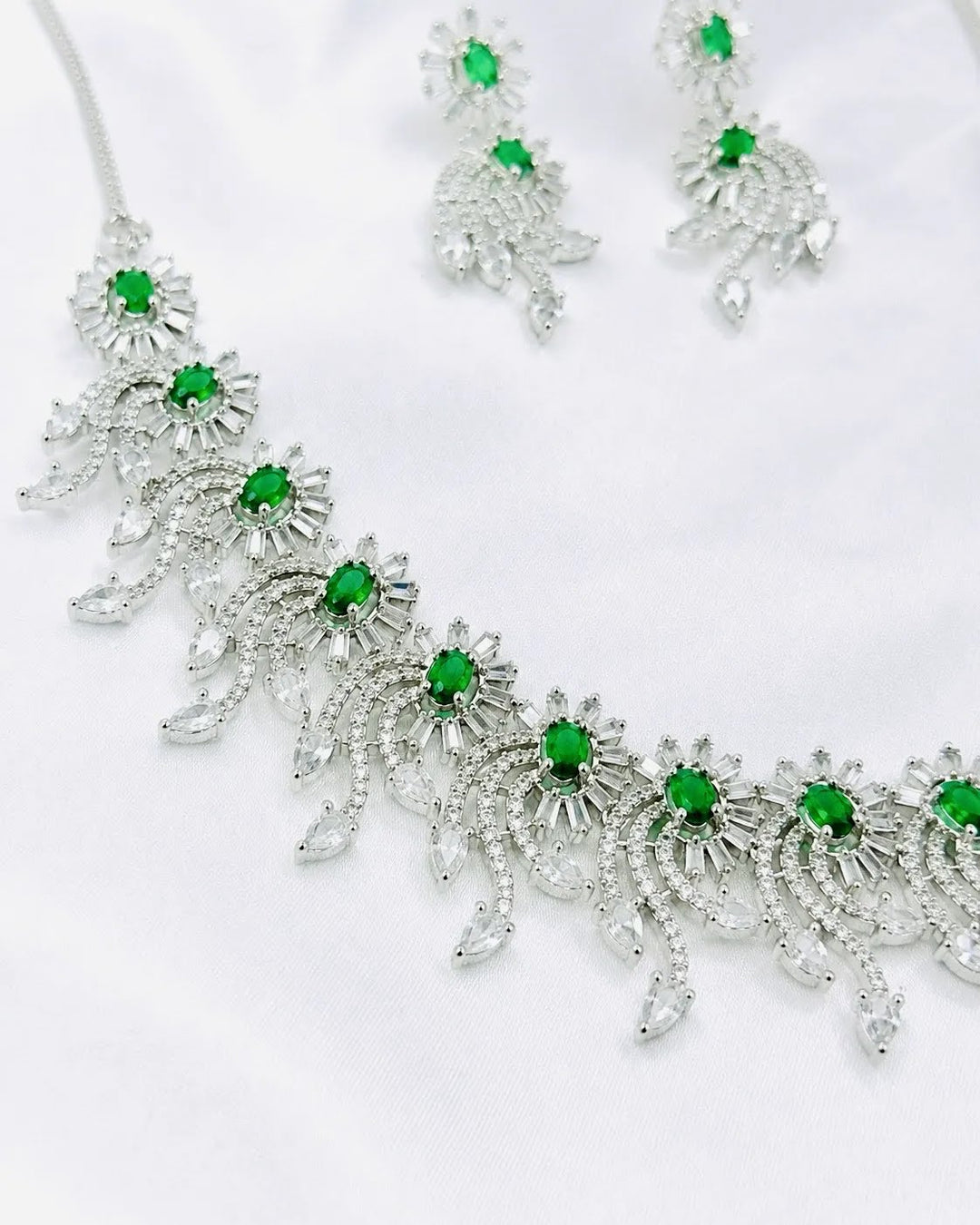 Ruvique Emerald Sunburst AD CZ Statement Necklace Set