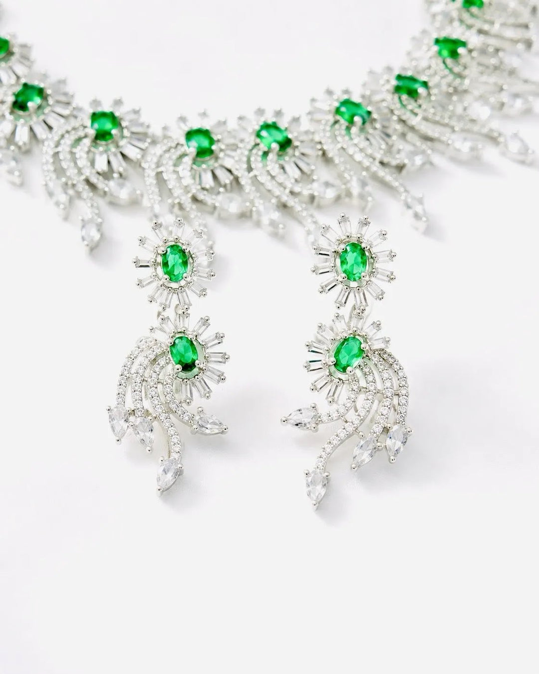 Ruvique Emerald Sunburst AD CZ Statement Necklace Set