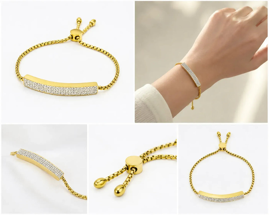 Gold Pave CZ Bar Adjustable Bracelet