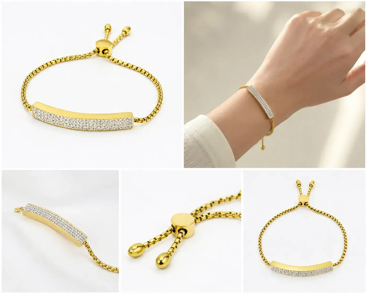Gold pave cz bar adjustable bracelet