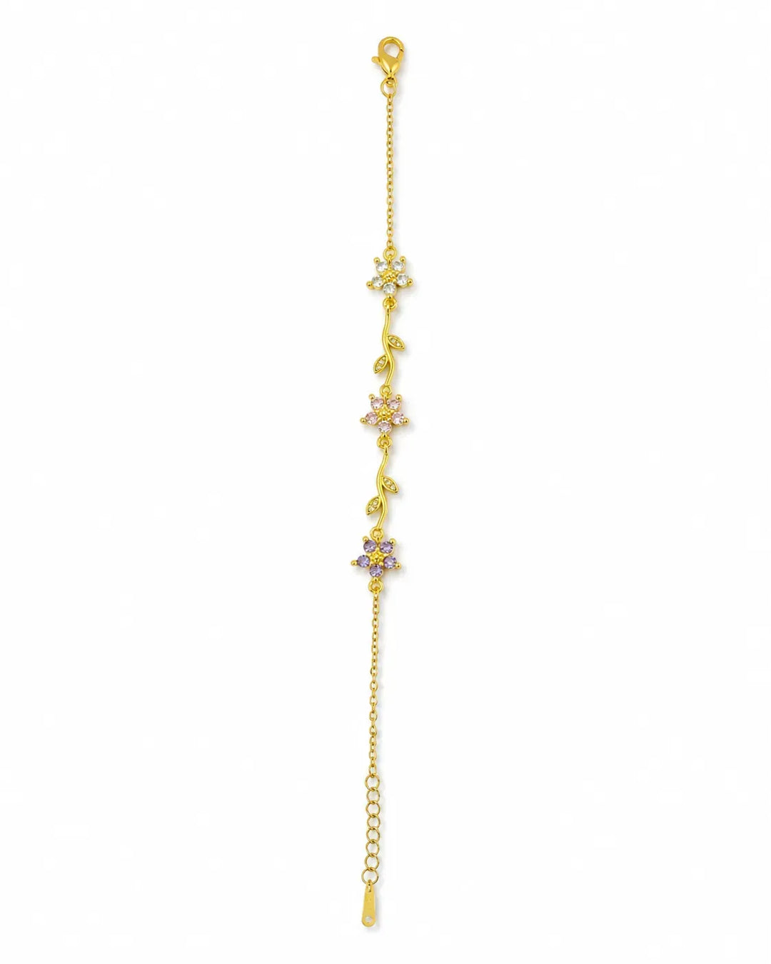 Gold Triple Flower Vine CZ Bracelet