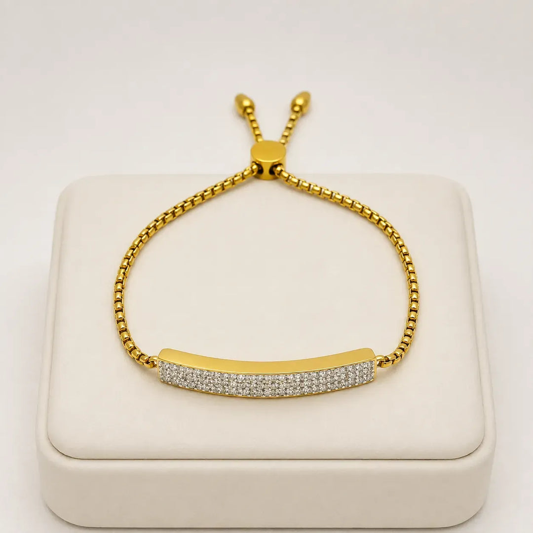 Gold Pave CZ Bar Adjustable Bracelet