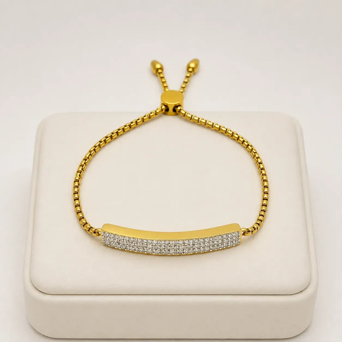 Gold pave cz bar adjustable bracelet