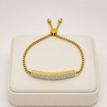 Load image into Gallery viewer, Gold Pave CZ Bar Adjustable Bracelet
