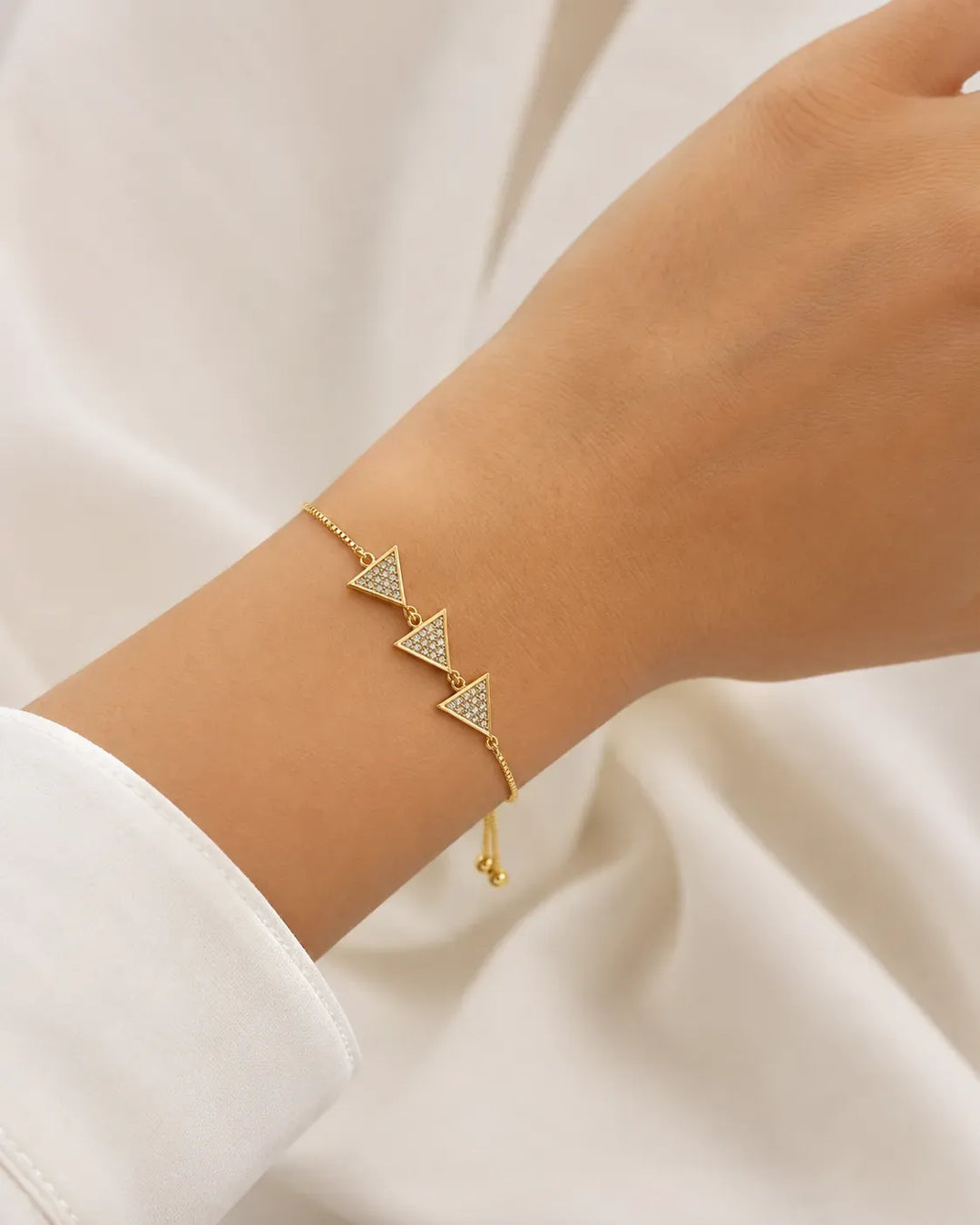 Gold Pave Triangle Charm Adjustable Bracelet