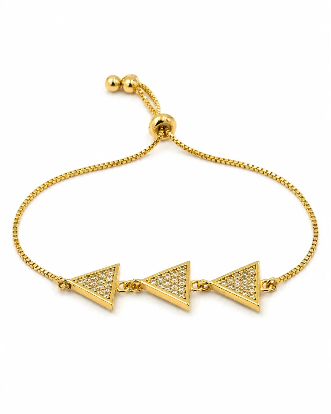 Gold Pave Triangle Charm Adjustable Bracelet