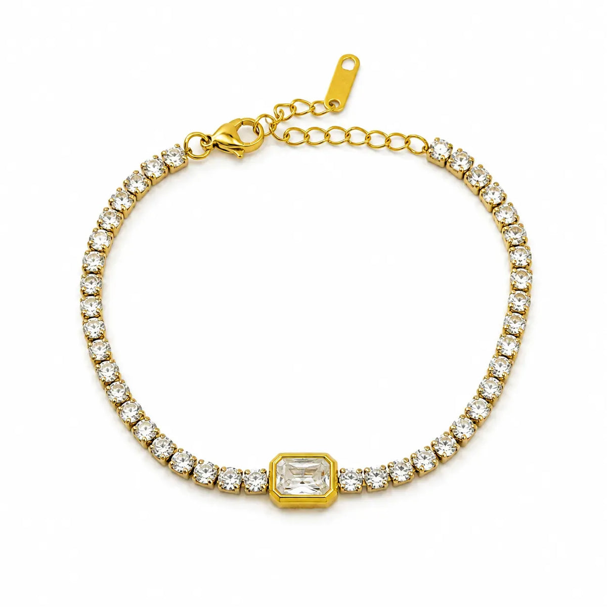 Crystal tennis bracelet with solitaire cz centre