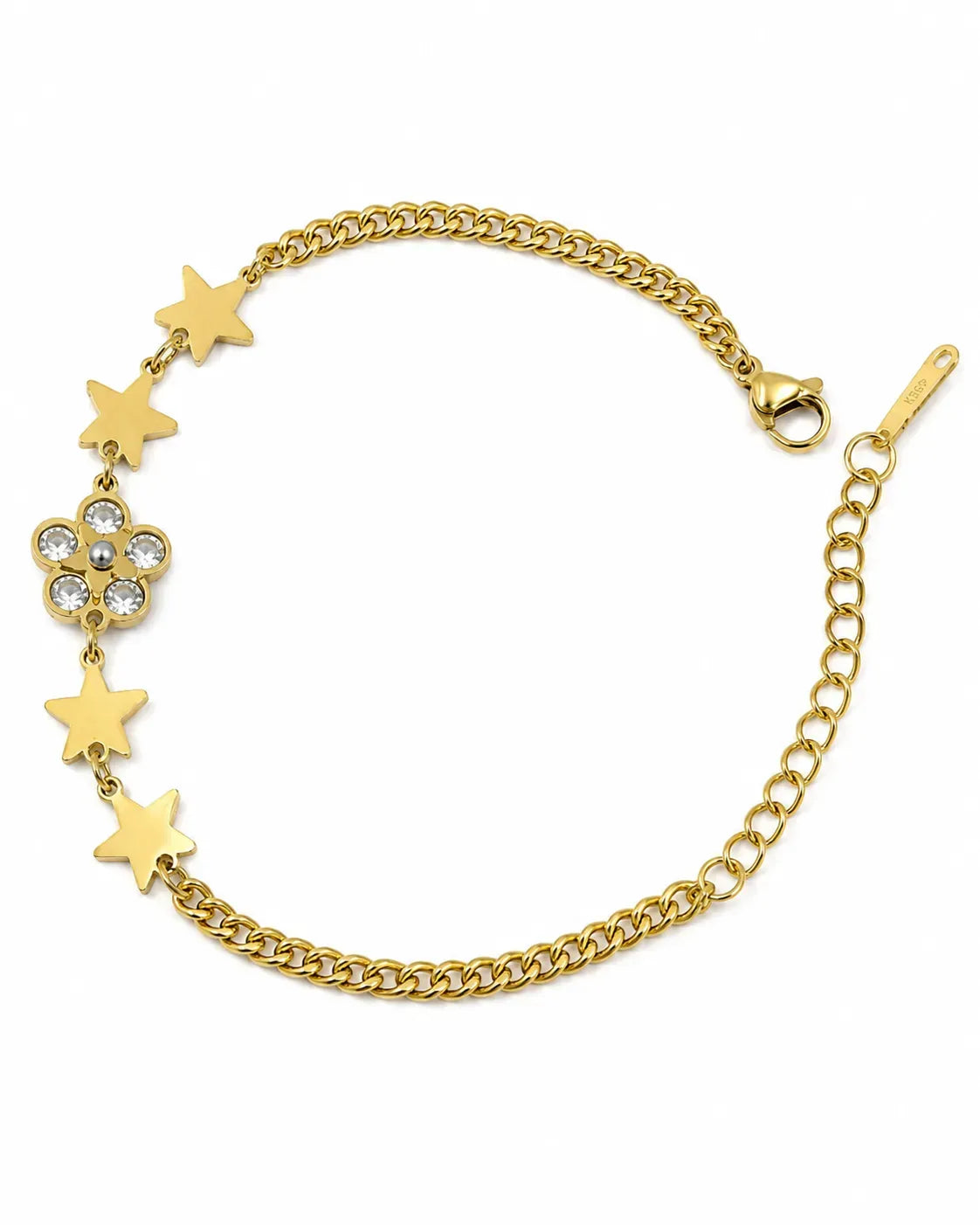 Celestial star flower cz gold bracelet