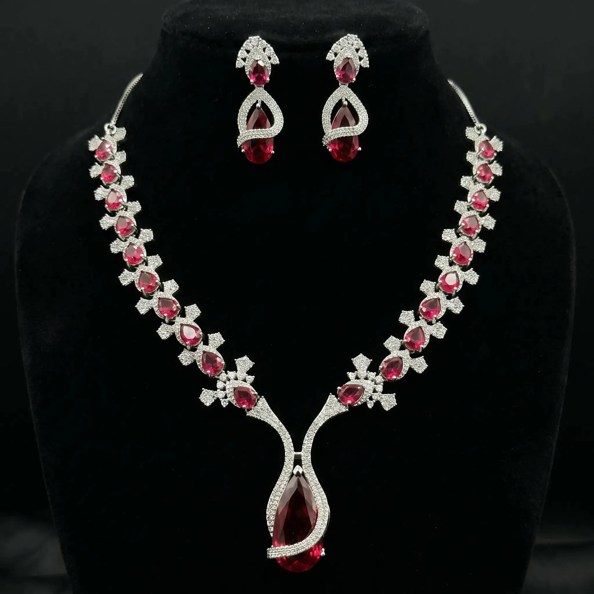 Ruvique ruby cascade ad cz necklace set