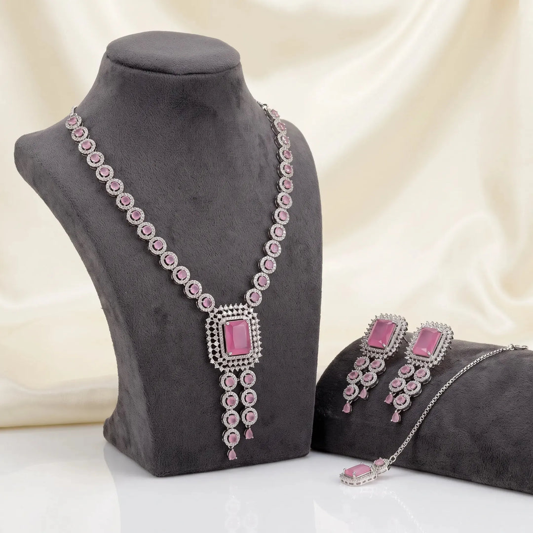 Pink Stone AD CZ Necklace Set
