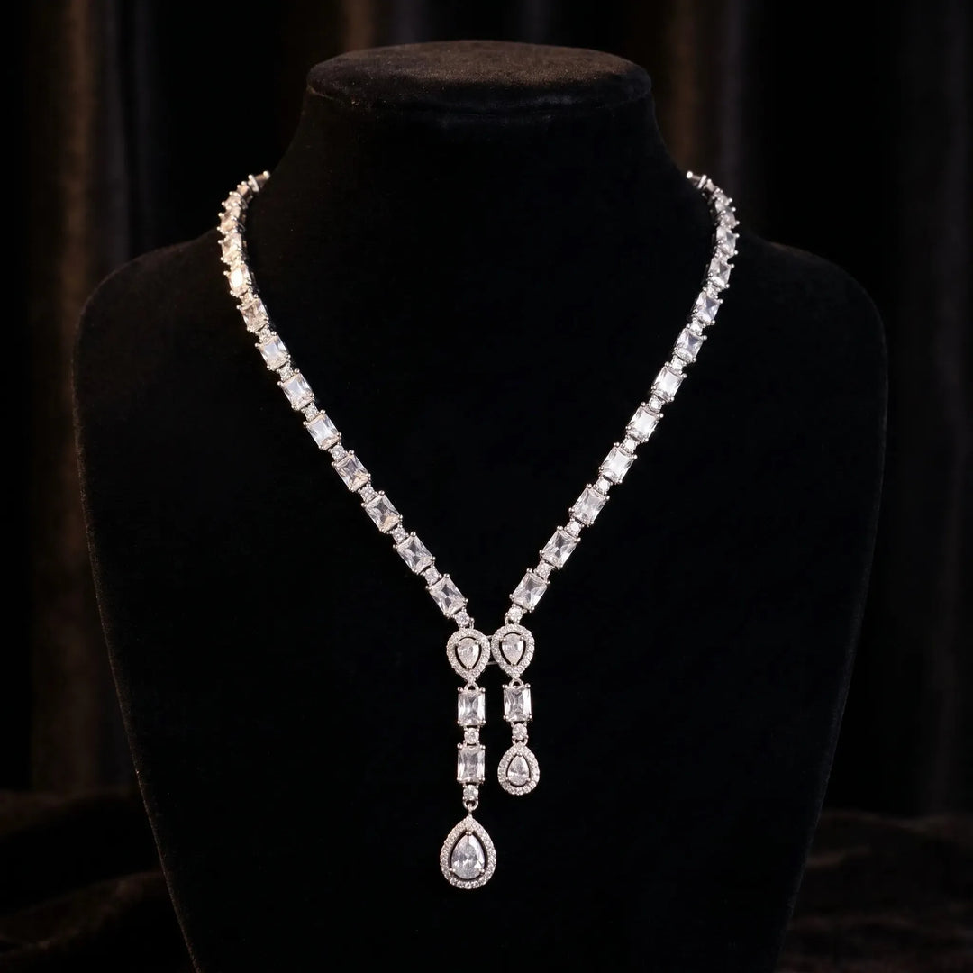 Crystal Baguette Teardrop Halo Necklace Set