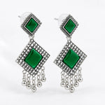 Load image into Gallery viewer, Emerald Filigree Square Jhumka Earrings
