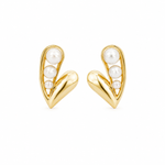 Load image into Gallery viewer, Gold Heart Pearl Cascade Stud Earrings
