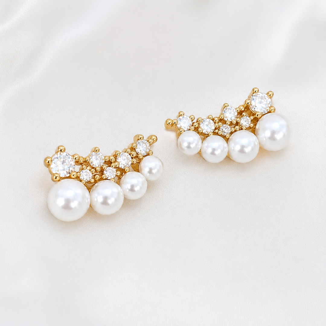Crystal Arch Multi Pearl Stud Earrings