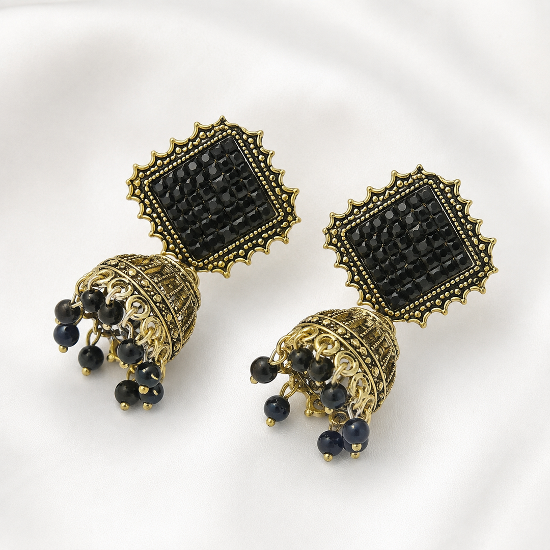 Black Square Jhumka Earrings
