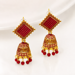 Load image into Gallery viewer, Red Square Jhumka Earrings
