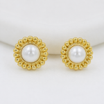 Load image into Gallery viewer, Ivory Pearl Gold Beaded Circle Studs
