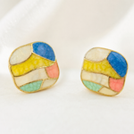 Load image into Gallery viewer, Mosaic Multicolour Enamel Square Stud Earrings
