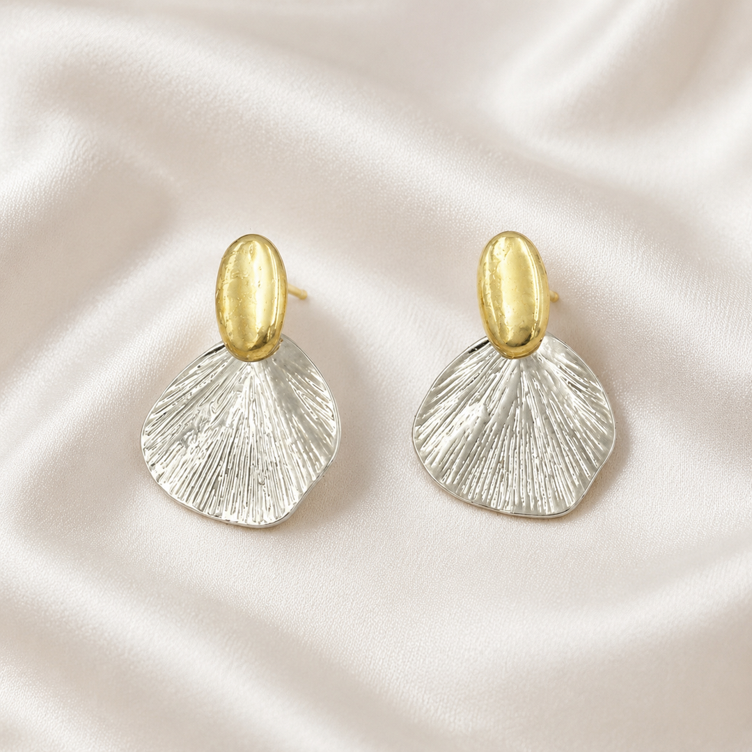 Silver Etched Petal Drop Earrings