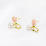 Load image into Gallery viewer, Rosebud Pearl Charm Stud Earrings
