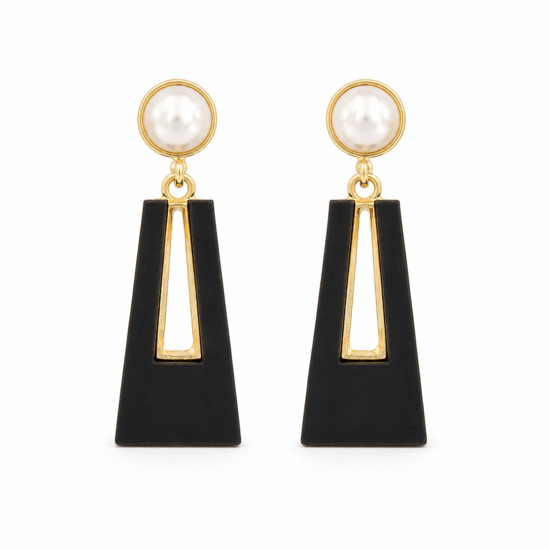 Black Trapeze Pearl Drop Earrings