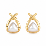 Load image into Gallery viewer, Gold Cross Wrap Triangle Pearl Studs
