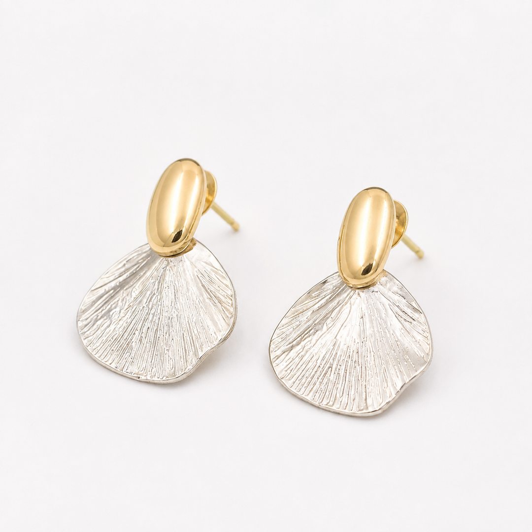 Silver Etched Petal Drop Earrings