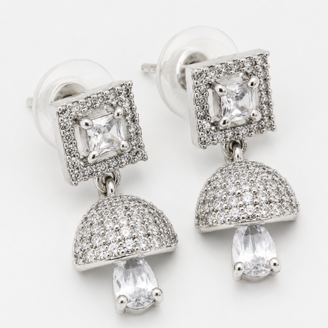 American Diamond Halo Jhumka Earrings