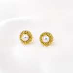 Load image into Gallery viewer, Ivory Pearl Gold Beaded Circle Studs
