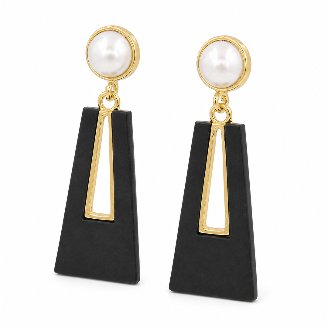 Black Trapeze Pearl Drop Earrings